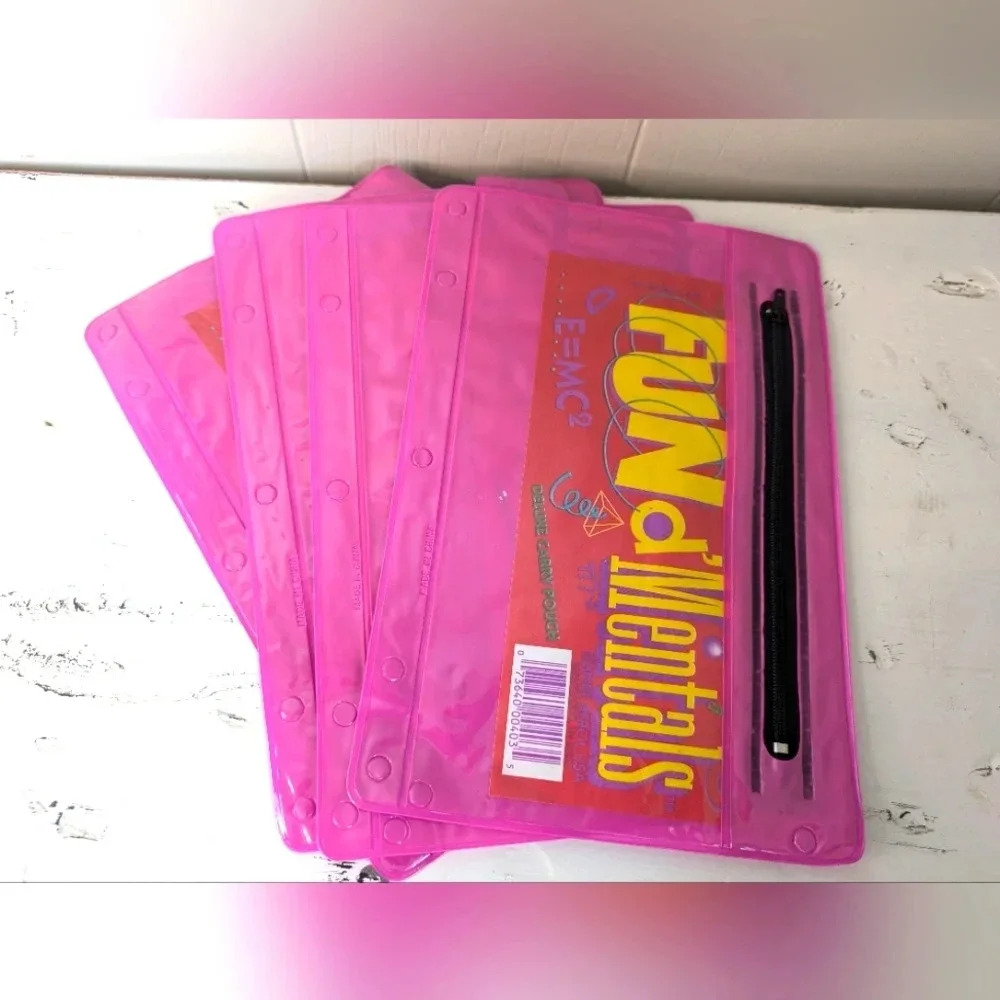 Fun D Mentals Pink Pencil Pouches pack of 4‎ Vintage 90's School Nostalgic